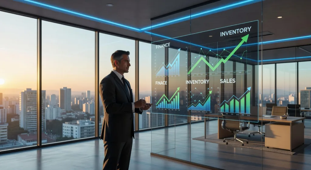 IMAGEN: Problemas implementacion business central: gráfico 7 retos ERP resueltos en PYMES con Dynamics 365 para ROI 40% 2026